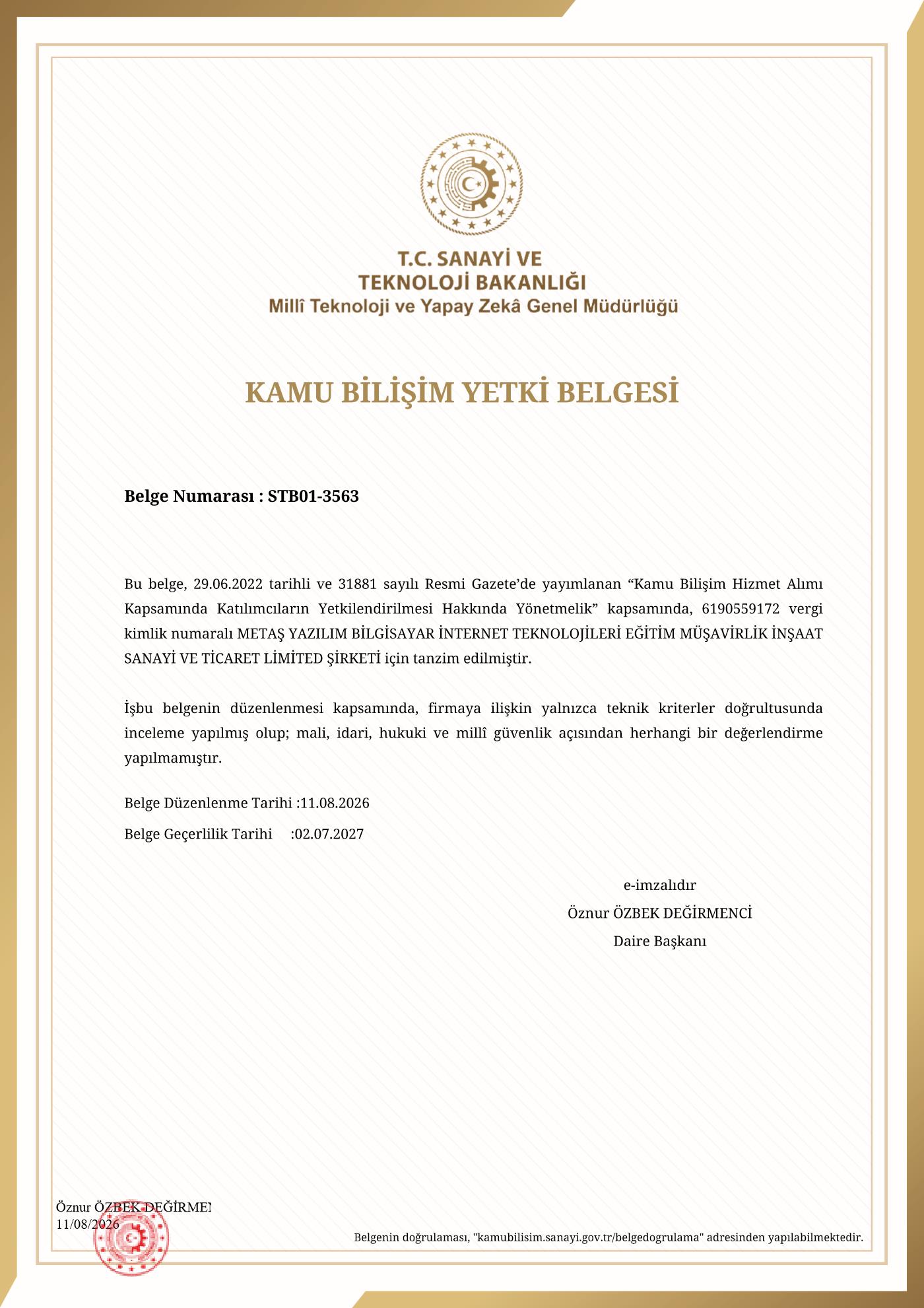 Kamu Bilişim Yetki Belgesi